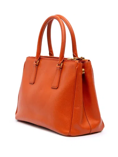 Pre-owned Prada 2000-2024 Small Saffiano Lux Galleria Double Zip Satchel In Orange