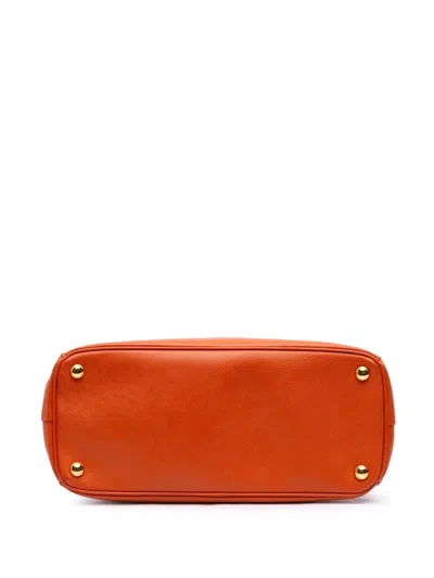 Pre-owned Prada 2000-2024 Small Saffiano Lux Galleria Double Zip Satchel In Orange