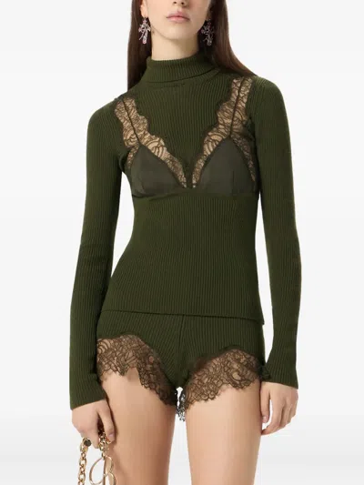 Blumarine Ribbed Turtleneck Jumper In Green