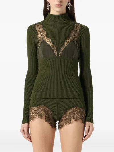 Blumarine Ribbed Turtleneck Jumper In Green