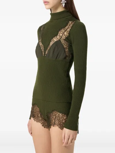 Blumarine Ribbed Turtleneck Jumper In Green
