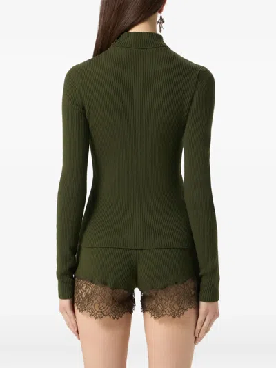 Blumarine Ribbed Turtleneck Jumper In Green