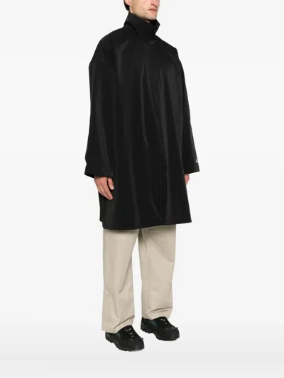 Essentials Zip-front Three-quarter Sleeves Coat In Black