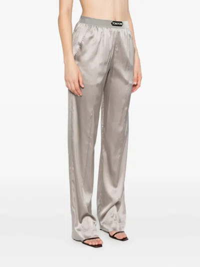 Tom Ford Silk Pants Pajama Elastic Waistband In Neutral