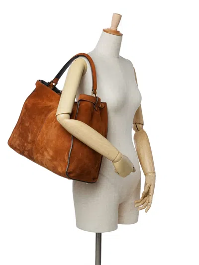 Pre-owned Fendi 2016-2025 Large Suede Peekaboo X-lite Tote Bag In Brown