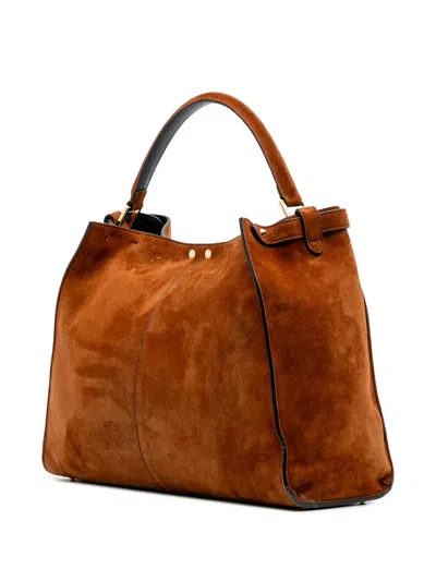 Pre-owned Fendi 2016-2025 Large Suede Peekaboo X-lite Tote Bag In Brown