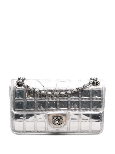 Pre-owned Chanel 2006-2008 Vinyl Ice Cube Flap Shoulder Bag In Silver