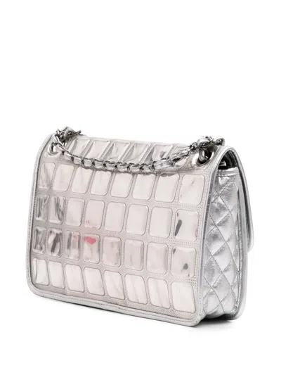 Pre-owned Chanel 2006-2008 Vinyl Ice Cube Flap Shoulder Bag In Silver