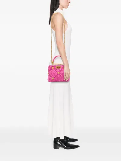 Pre-owned Valentino Garavani 2000-2017 Small Woven Wool Roman Stud The Handle Bag Satchel