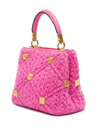 Pre-owned Valentino Garavani 2000-2017 Small Woven Wool Roman Stud The Handle Bag Satchel