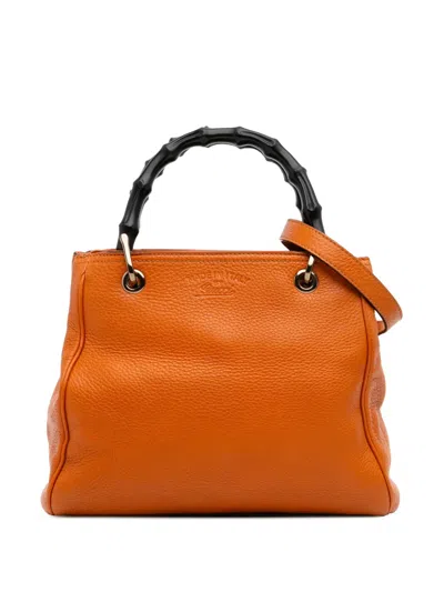 Pre-owned Gucci 2016-2025 Small Calfskin Bamboo Shopper Satchel In Orange