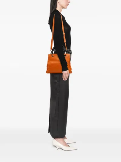 Pre-owned Gucci 2016-2025 Small Calfskin Bamboo Shopper Satchel In Orange