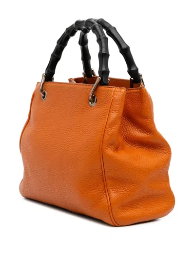 Pre-owned Gucci 2016-2025 Small Calfskin Bamboo Shopper Satchel In Orange