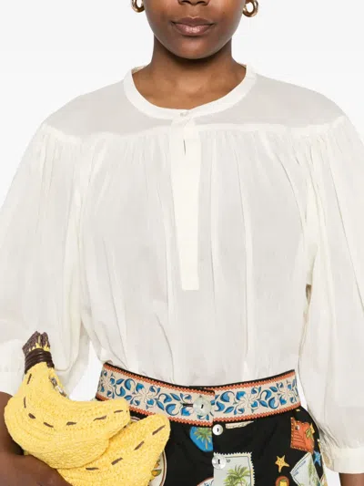 Antik Batik Gathered Button Blouse In White