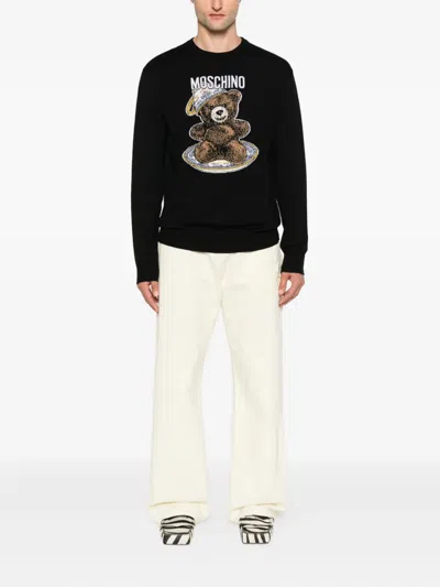 Moschino Teddy-intarsia Wool Jumper In Black