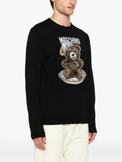 Moschino Teddy-intarsia Wool Jumper In Black