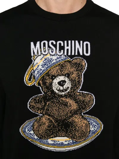 Moschino Teddy-intarsia Wool Jumper In Black