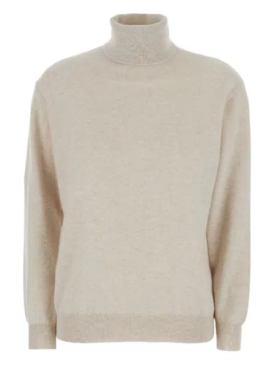 Brunello Cucinelli Beige Turtleneck Sweater In Cashmere Woman In Neutral