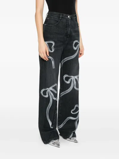 Mach&mach Bow-print Jeans In Black