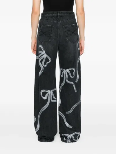 Mach&mach Bow-print Jeans In Black