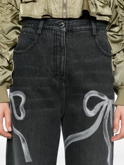 Mach&mach Bow-print Jeans In Black