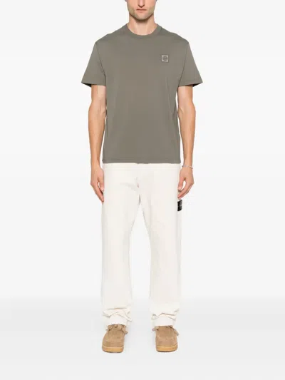 Stone Island Compass-patch Cotton T-shirt In Gray