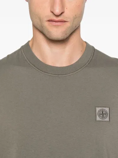 Stone Island Compass-patch Cotton T-shirt In Gray