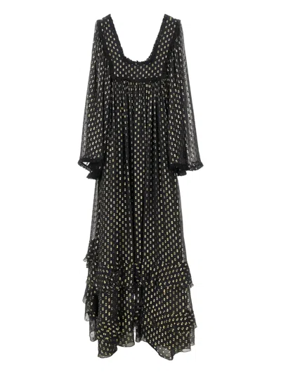 Chloé Polka-dot Ruffled Maxi Dress In Black