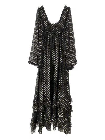 Chloé Polka-dot Ruffled Maxi Dress In Black