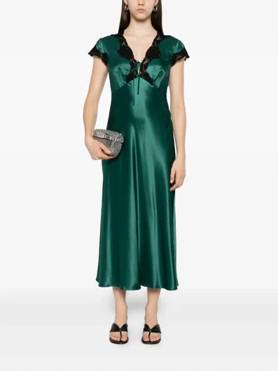 Rixo London Amari Lace-trimmed Satin Dress In Green