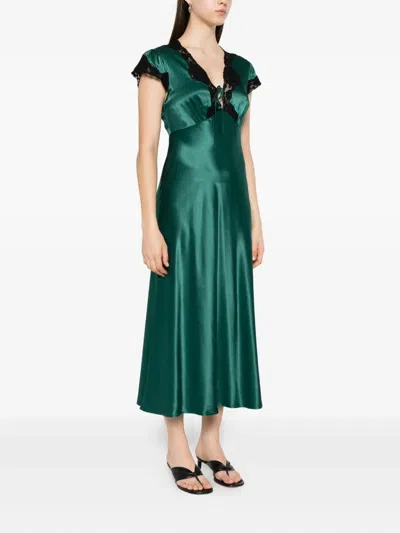 Rixo London Amari Lace-trimmed Satin Dress In Green