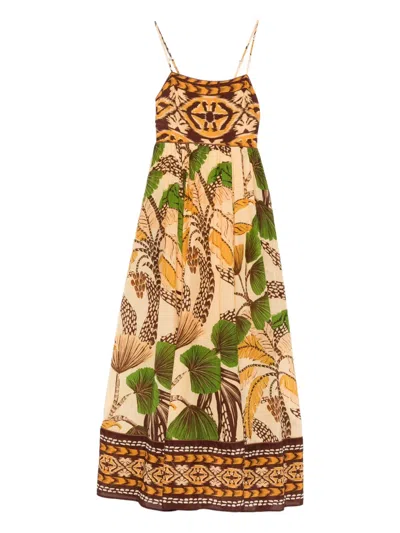 Farm Rio Foliage Sketch Maxi Dress In Neutral