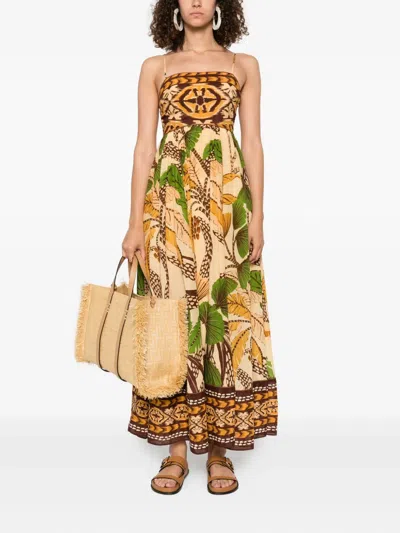 Farm Rio Foliage Sketch Maxi Dress In Neutral