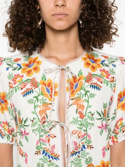 Farm Rio Delicate Forest Scarves Blouse In White