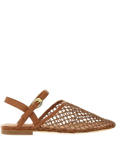 Staud Mesh Square Toe Sandals With Gold Hardware In Brown