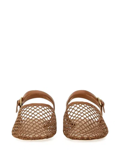 Staud Mesh Square Toe Sandals With Gold Hardware In Brown