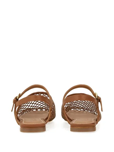 Staud Mesh Square Toe Sandals With Gold Hardware In Brown