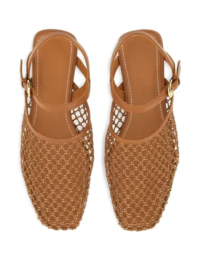 Staud Mesh Square Toe Sandals With Gold Hardware In Brown