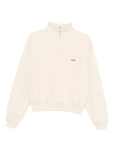 Jacquemus Cotton Fleece Sweatshirt With High Collar And Grosgrain Detail