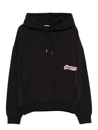 Jacquemus Cotton Sweatshirt With Embroidered Varsity Patch In Black