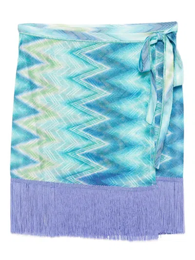 Missoni Zig Zag Fringed Wrap Skirt In Blue