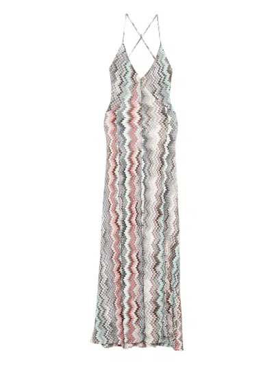 Missoni Long V-neck Dress With Snake Pattern In Gray