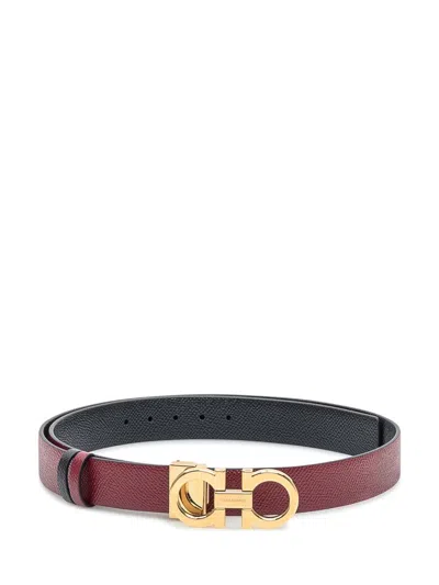Ferragamo Gancini Reversible And Adjustable Belt In Burgundy