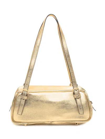 Versace Tag Bowling Metallic Leather Shoulder Bag In Gold