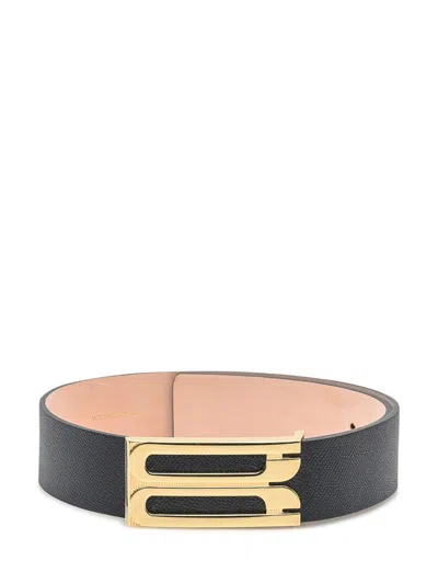 Victoria Beckham Logo-plaque Leather Belt In Black