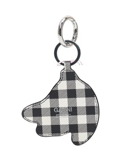 Ganni Multicolor Banana Shaped Keyring With Logo Lettering On The Front In Leather And Tech Fabric Woman In Metallic