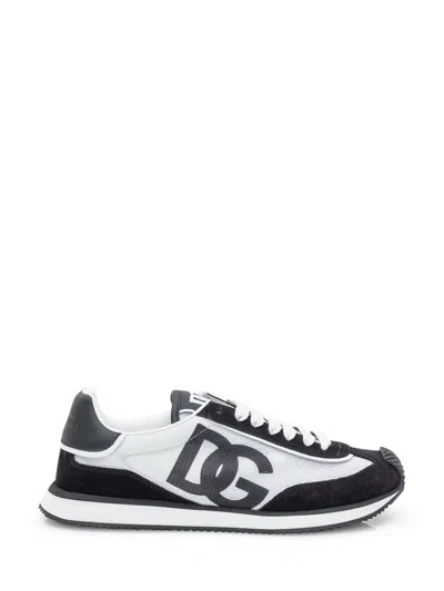 Dolce & Gabbana Low-top Mesh Sneakers With Suede Inserts In Black
