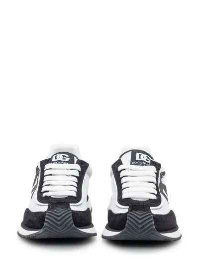 Dolce & Gabbana Low-top Mesh Sneakers With Suede Inserts In Black
