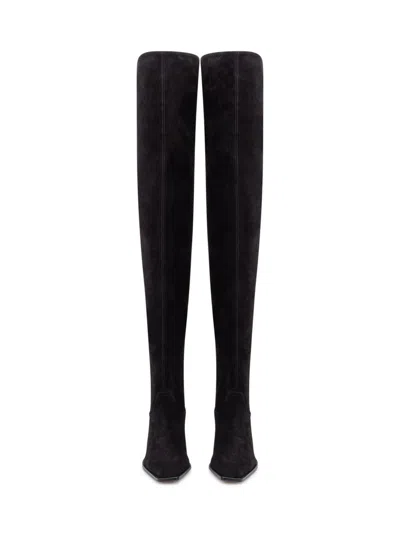 Paris Texas Over-the-knee Boots In Black Calf Suede Leather In Black
