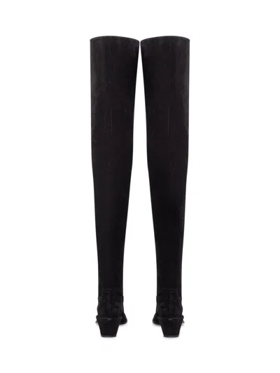 Paris Texas Over-the-knee Boots In Black Calf Suede Leather In Black